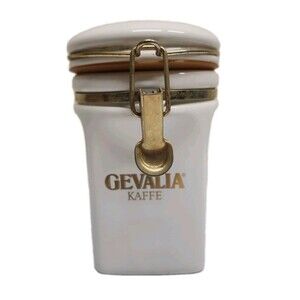Gevalia Kaffe Coffee Canister Airtight White With Gold Majesty King of Sweden 8"